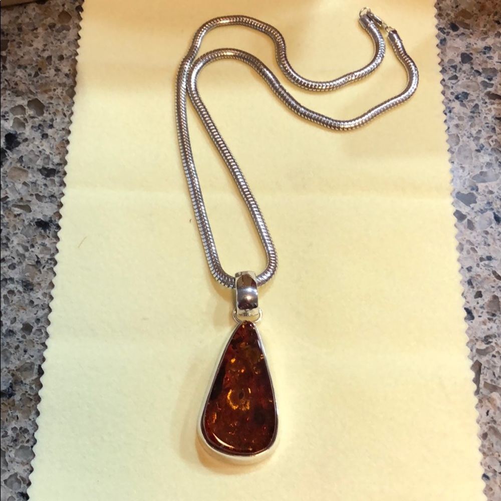Sterling silver Real amber necklace